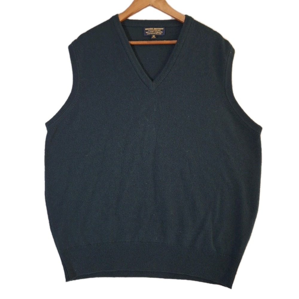 VTG 80s Brooks Brothers Lambswool Sweater Vest Men's 48 Gray V-Neck England XL